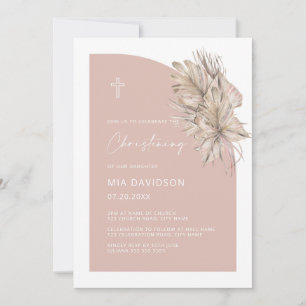  Boho Palm Half Arch Blush Pink Girl Christening  Invitation