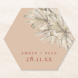 Boho Palm Hexagon Coaster Blush Terracotta