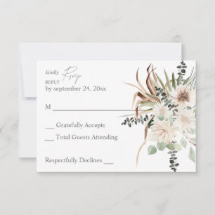 Boho Palm Leaf Eucalyptus & Beige Floral no Meal RSVP Card