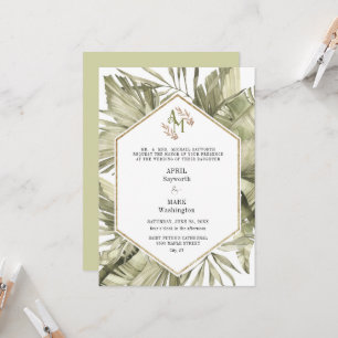 Boho Palm Leaf Greenery Monogram Wedding Invitation