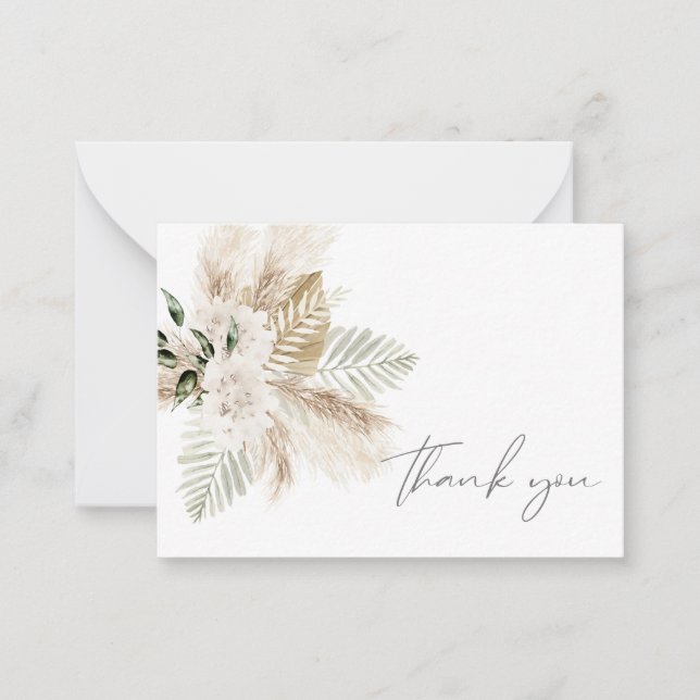 Boho Palm Leaf & Pampas & Beige Floral Thank You Card (Front)