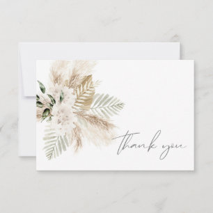 Boho Palm Leaf & Pampas Grass  & Beige Floral Thank You Card