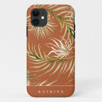 Boho Palm Leaf Pattern Burnt Orange