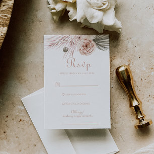Boho Palm Leaves and Roses Wedding RSVP Card