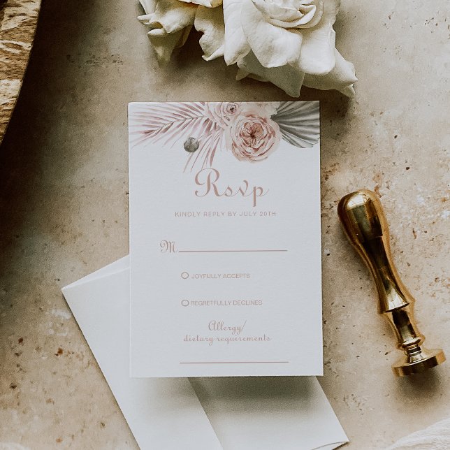 Boho Palm Leaves and Roses Wedding RSVP Card (Creator Uploaded)