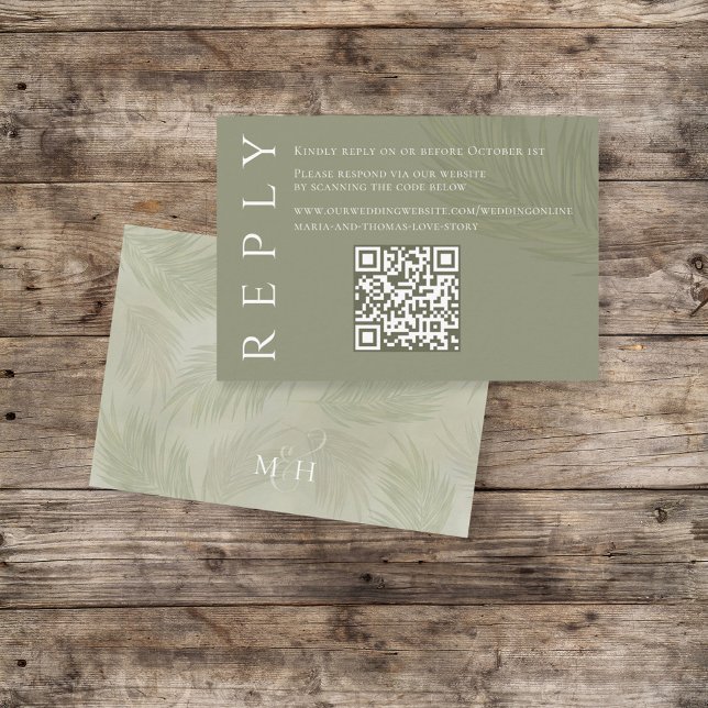 Boho Palm Leaves Botanical Foliage QR Code RSVP Enclosure Card (Creator Uploaded)