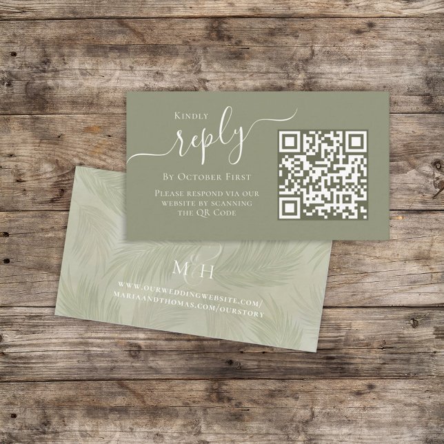 Boho Palm Leaves Botanical Foliage QR Code RSVP Enclosure Card (Creator Uploaded)