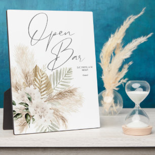 Boho Palm Pampas & Beige Floral Open Bar Sign 2  Plaque
