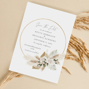 Boho Palm Pampas Grass Floral Save the Date Invitation