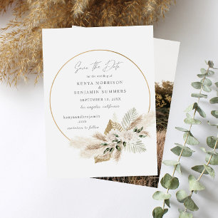 Boho Palm Pampas Grass Floral Save the Date Photo Invitation
