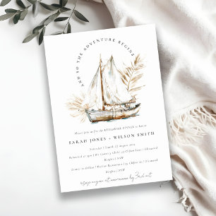 Boho Palm Sailboat Seascape Rehearsal Dinner Invitation