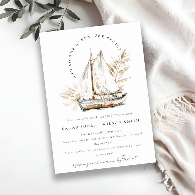 Boho Palm Sailboat Seascape Rehearsal Dinner Invitation (Creator Uploaded)