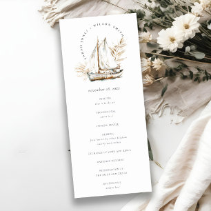 Boho Palm Sailboat Seascape Wedding Program Invitation