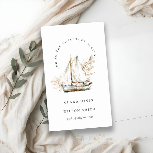 Boho Palm Sailboat Seascape Wedding Website Enclosure Card (Creator Uploaded)