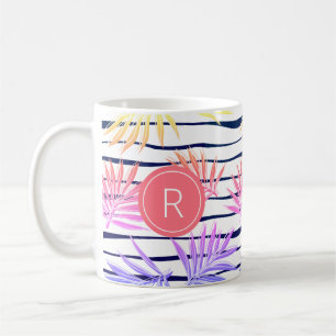 Boho Palm Stripe Pattern Monogram Coffee Mug