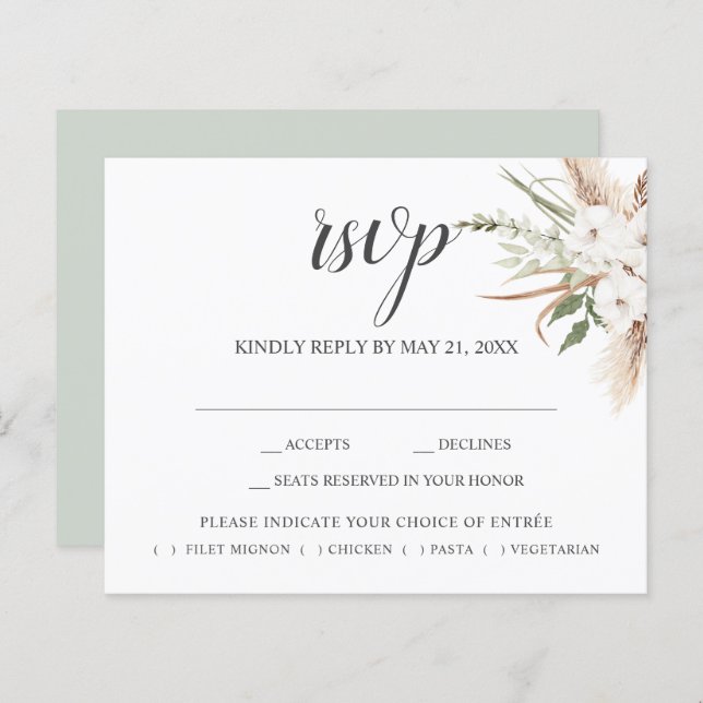 Boho Pampa Grass Leaves Wedding RSVP (Front/Back)