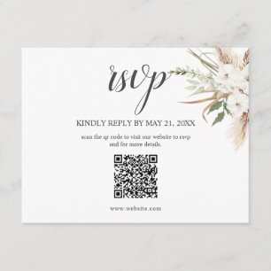 Boho Pampa Grass Leaves Wedding RSVP Enclosure Car