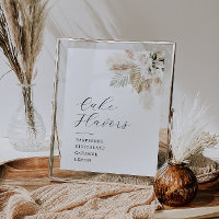 Boho pampas and greenery Cake flavours sign