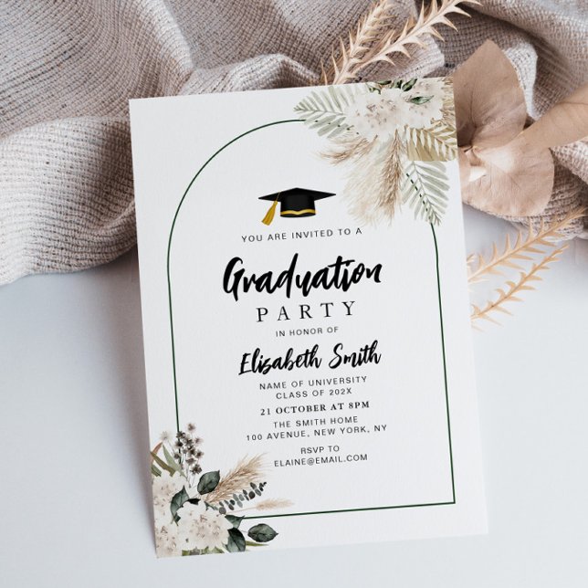 boho pampas and greenery graduation party invitation (Creator Uploaded)