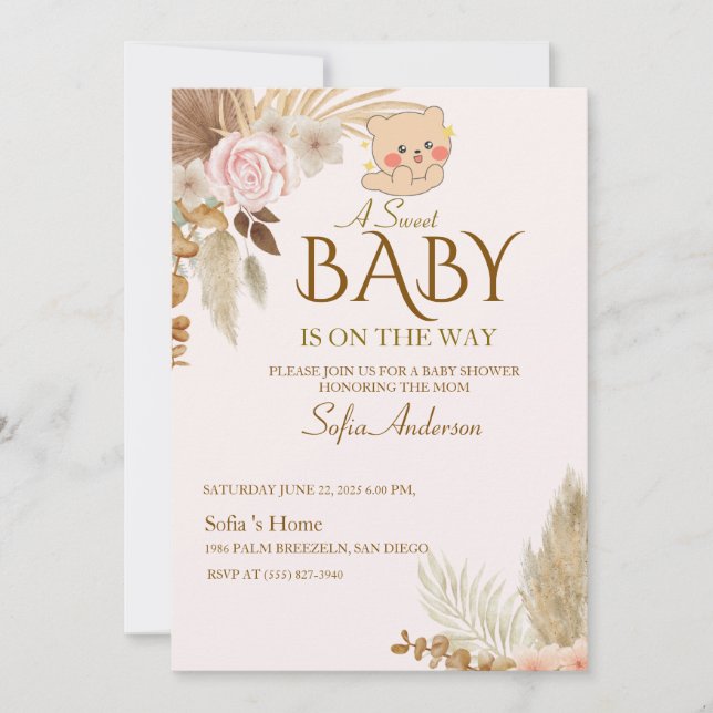 Boho Pampas Baby Shower Invitation (Front)