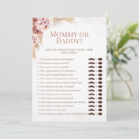 Boho Pampas Baby Shower Mommy Daddy Game Card