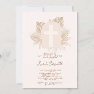 Boho Pampas Baptism girl invitation