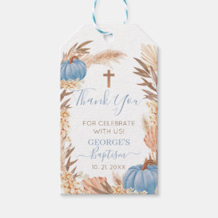 Boho Pampas Blue Pumpkin Baptism Gift Tags 