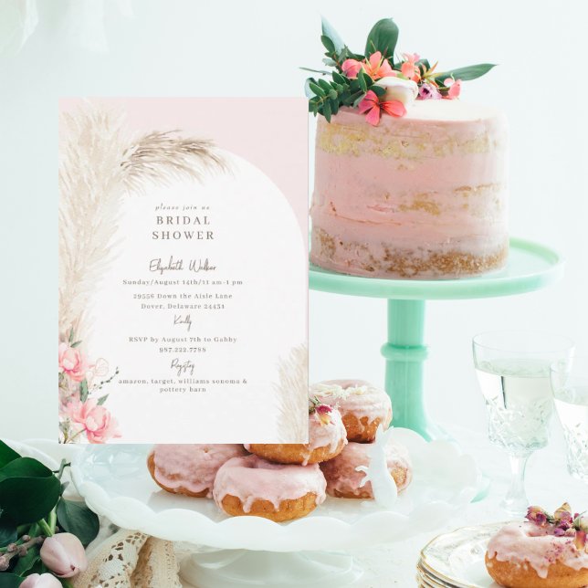 Boho Pampas Blush Bridal Shower Invitation (Creator Uploaded)