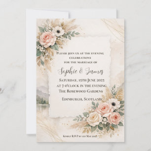 Boho Pampas Blush Rose Evening Wedding Invitation