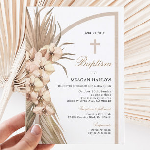 Boho Pampas Bohemian Baptism Celebration Invitatio Invitation