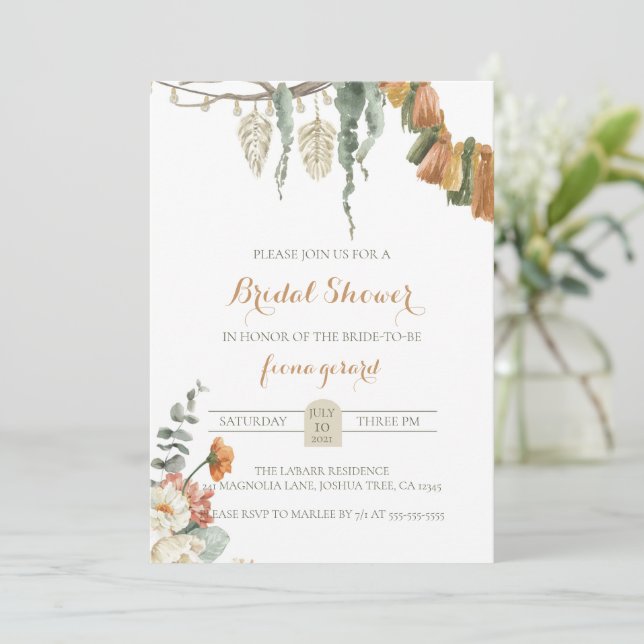 Boho Pampas Bridal Shower Invitation Moody Boho  (Standing Front)
