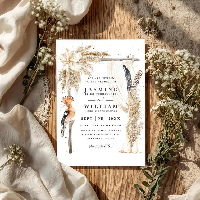 Boho Pampas Canopy Elegant QR Code Wedding Invitation (Creator Uploaded)