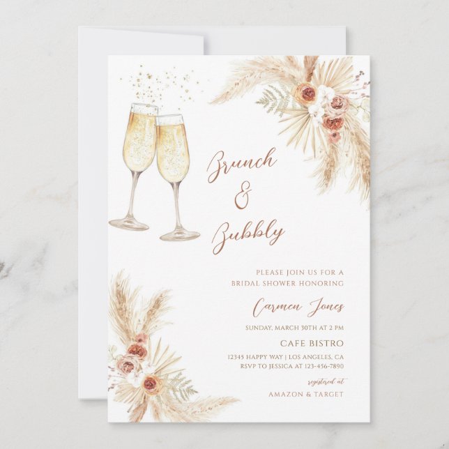 Boho Pampas Champagne Bridal Shower Invitation (Front)