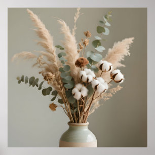 Boho Pampas Cotton Eucalyptus Neutral Floral Poster