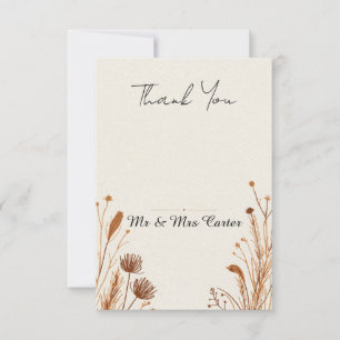 Boho Pampas Dried Botanical Wedding Thank You Card