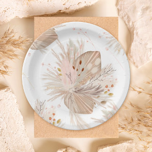 Boho pampas dried grass watercolor pattern desert paper plate