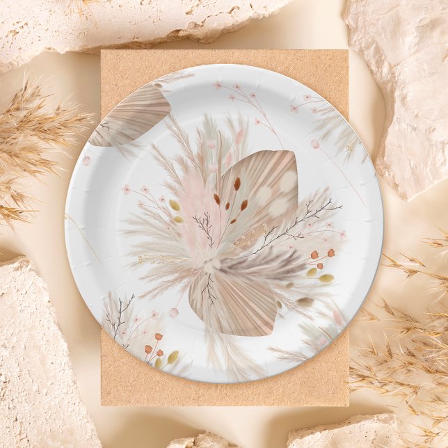 Boho pampas dried grass watercolor pattern desert paper plate (Boho pampas dried grass watercolor pattern desert paper plates)