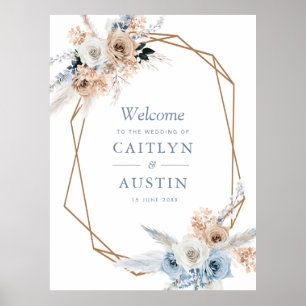 boho pampas dusty blue floral wedding sign