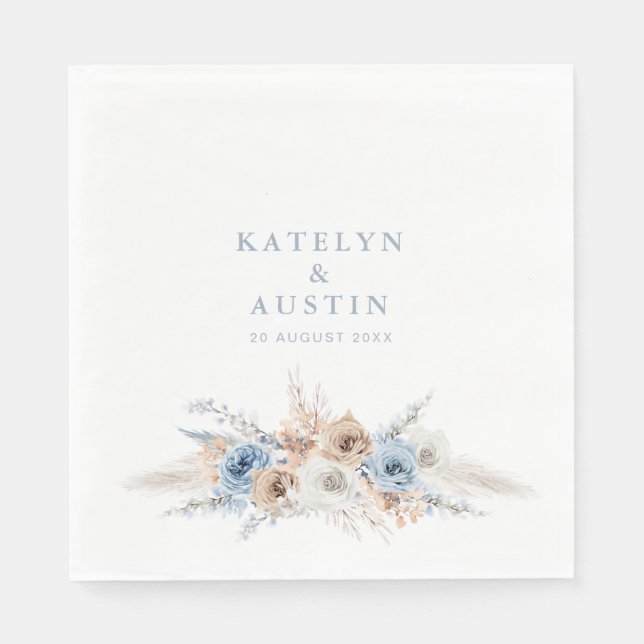 boho pampas dusty blue wedding napkin (Front)