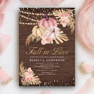Boho Pampas Dusty Pink Pumpkin Wood Bridal Shower Invitation