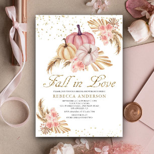Boho Pampas Dusty Pink Roses Pumpkin Bridal Shower Invitation