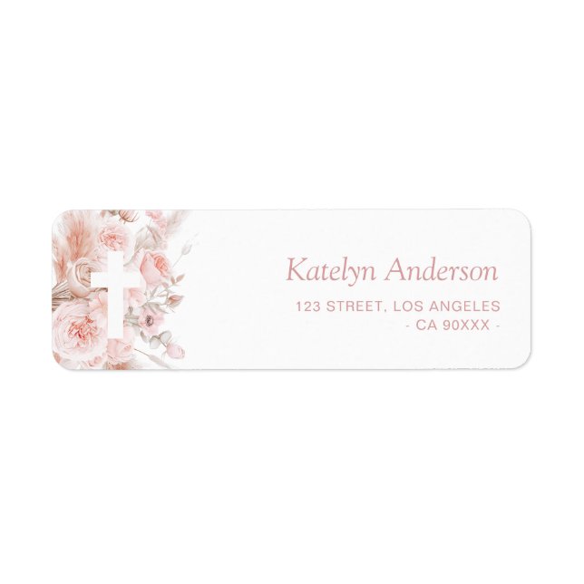 boho pampas dusty rose floral baptism address (Front)
