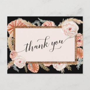 Boho Pampas Elegant Floral Black Tropical Palm Postcard