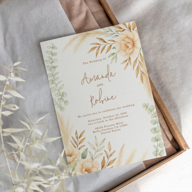 Boho Pampas & Eucalyptus Wedding Invitation (Creator Uploaded)