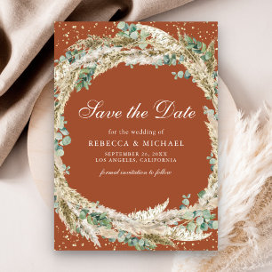 Boho Pampas Eucalyptus Wreath Terracotta Wedding Save The Date