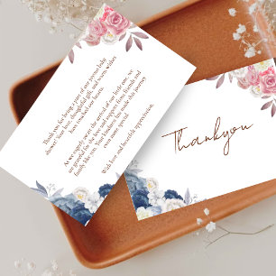 Boho Pampas Floral Blue& pINK Baby shower Thankyou Thank You Card