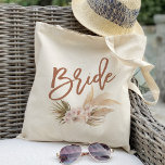Boho Pampas Floral Bride Tote Bag<br><div class="desc">Check out 400 popular styles of wedding tote bags from the "Wedding Tote Bags" collection of our shop! Click “Edit Design” will allow you to customise further. You can change the font size, font colour and more! wedding tote bags, tote bags wedding, rustic tote bags, boho tote bags, name, personalised...</div>