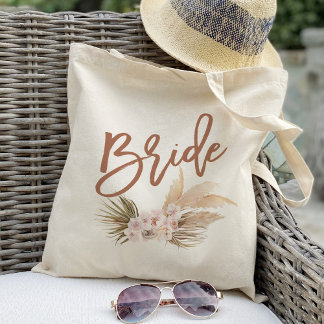 Boho Pampas Floral Bride Tote Bag