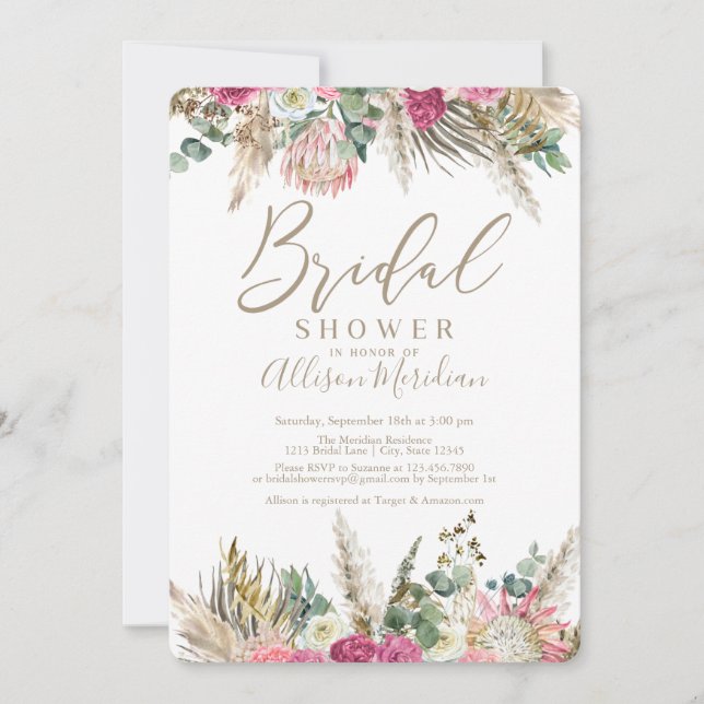 Boho Pampas Floral Desert Bridal Shower Invitation (Front)