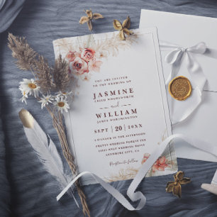 Boho Pampas Floral Elegant Rustic Chic Wedding Invitation